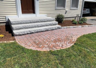 Granite Steps and brick paver walkway in Shrewsbury MA