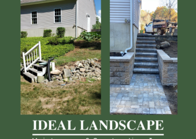 before and after photos of a retaining wall project in Oxford MA