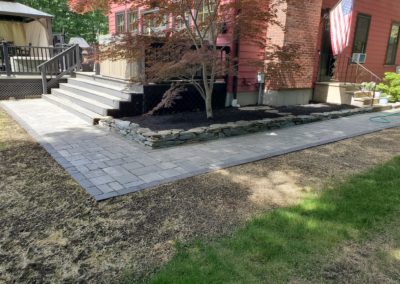 walkway, stairs and stone wall in Auburn MA by Ideal Landscape