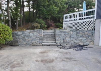 Connecticut Whiteline wall with granite treads in Shrewsbury by Ideal landscape