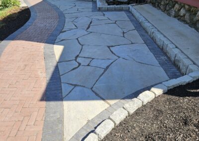 paver and bluestone walkway with granite steps in Leicester Massachusetts